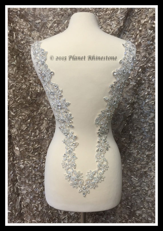 Designer Rhinestone bridal applique, Open back wedding dress applique, Swarovski Shine #0203