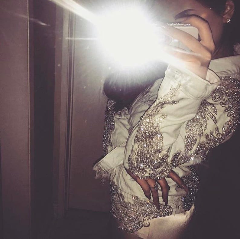 Rhinestone Applique on Mesh #F001 Amber Scholl DIY Kylie Jenner Rhinestone Jean Jacket