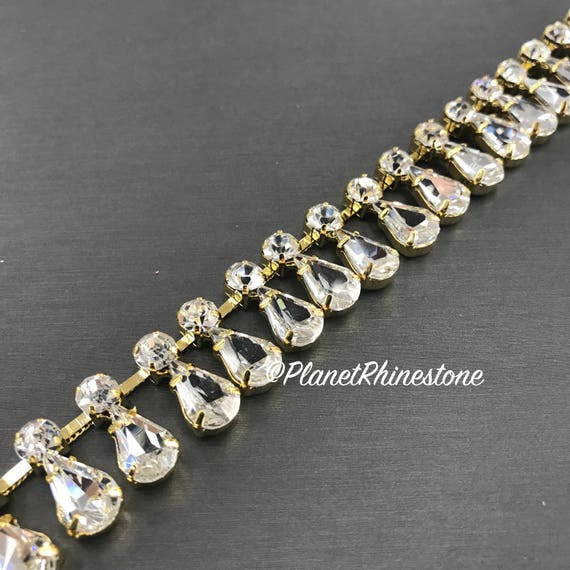 Gold Tear Drop Crystal Trim #T-D