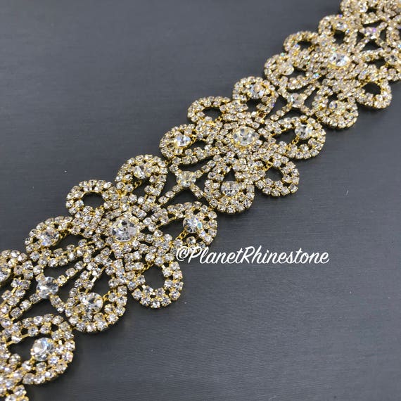 Gold Thick Floral Rhinestone Trim #T-8