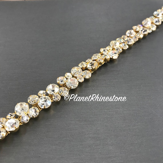 Gold Thin Bridal Rhinestone Trim #0136