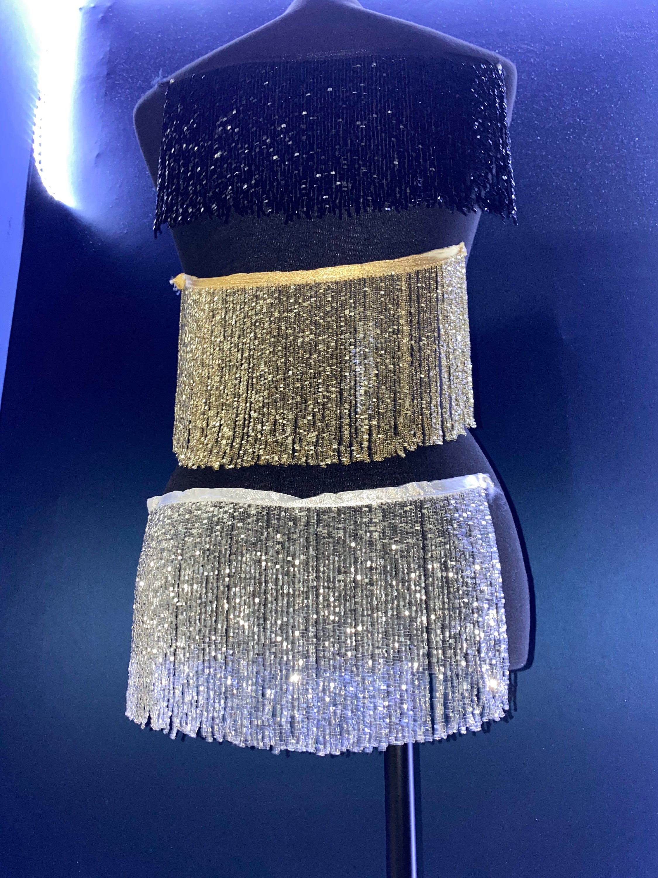 Beaded Fringe Trim Rhinestone Fringe Trim Colorful Fringe (Silver