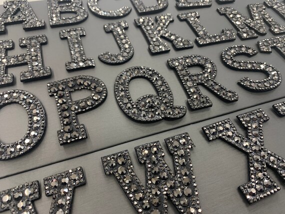 Rhinestone Iron On Letters /Black /Hematite / Rhinestone patches for DIY /iron on alphabet beaded