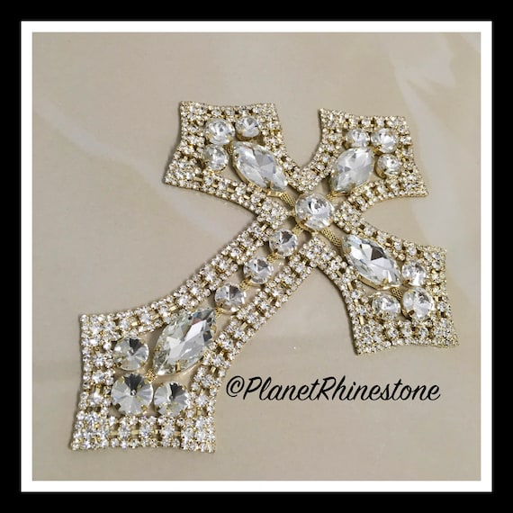Large - Rhinestone Cross Applique/ Swarovski Shine/ Baptism/ first communion #CR-2