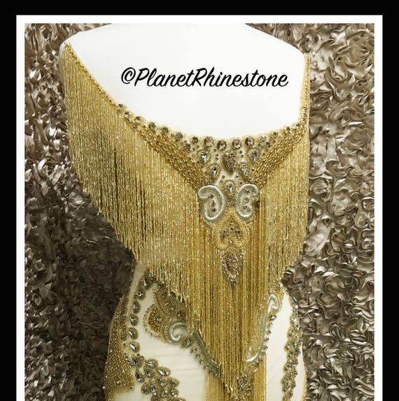 Gold Waterfall dangling bodice applique #F023