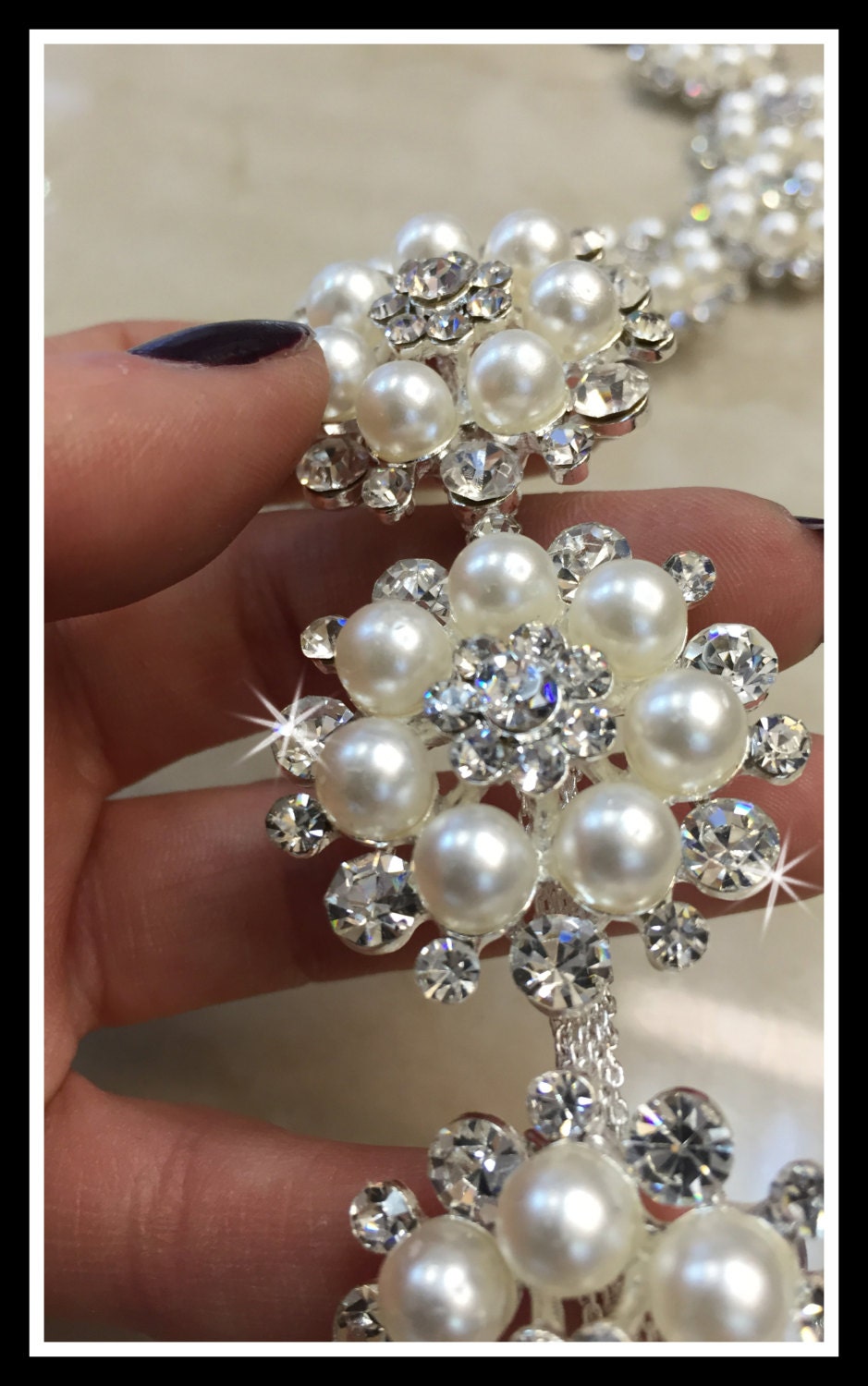 Rhinestone Pearl Flower Bridal Trim, Trim by the Yard, Pearl Bridal