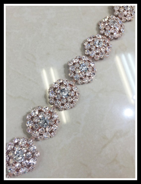 Large Rose Gold Flower Rhinestone trim #0513