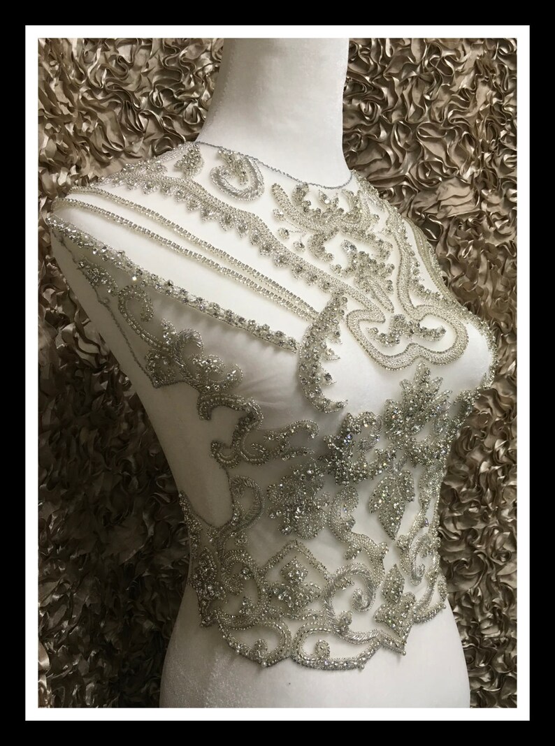 Rhinestone Beaded Mesh Applique #F014