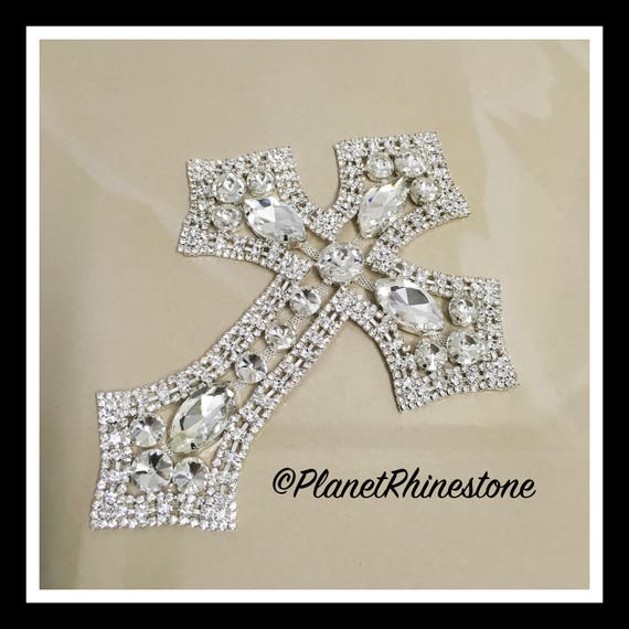 Large - Rhinestone Cross Applique/ Swarovski Shine/ Baptism/ first communion #CR-2