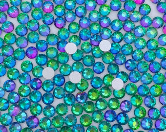 Green Rainbow AB Glass Flatback Rhinestones 1440Pcs SS6 SS10 SS12 SS16 SS20 SS30