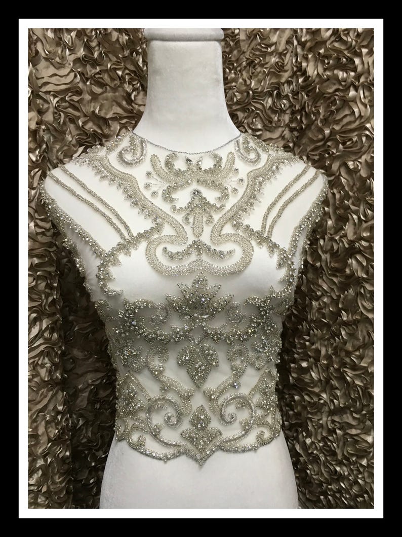 Rhinestone Beaded Mesh Applique #F014