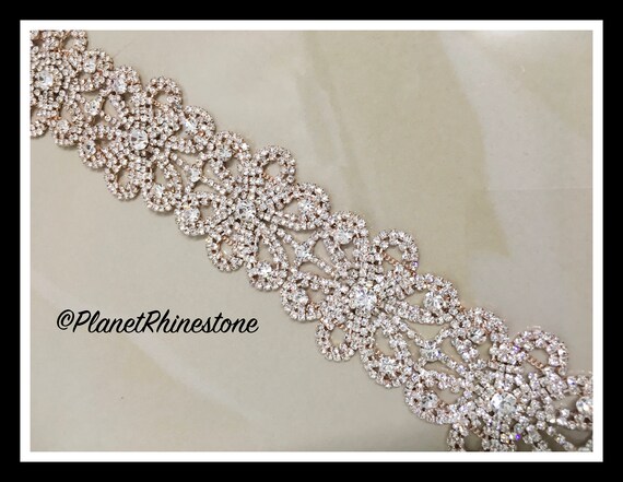 1 yard Thick Floral Rhinestone Trim (Silver, Rose Gold, Gold, ) #T-8