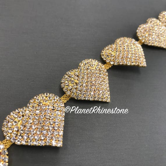 Gold Heart Crystal Trim #T-H