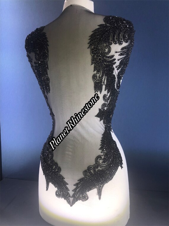 Beaded black bodice applique