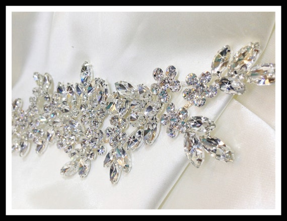 Rhinestone Flower Leaves Branch Bridal Applique (swarovski shine) #A-9