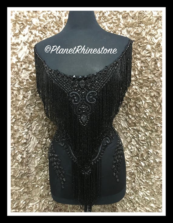 Black Waterfall dangling bodice applique #F023