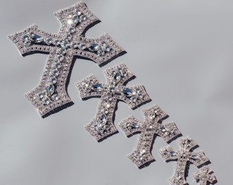 Silver Rhinestone Cross | Crystal Cross Applique | DIY Cross Mask | Baptism | CR