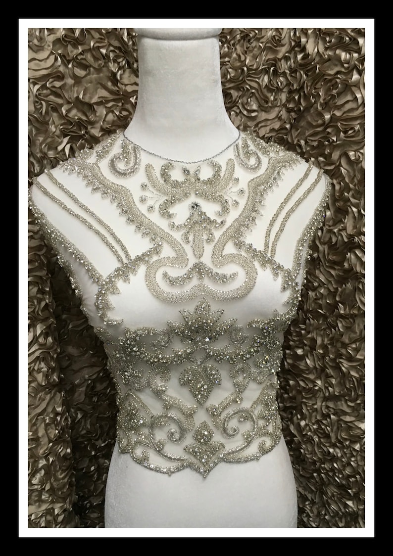 Rhinestone Beaded Mesh Applique #F014