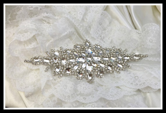 Crystal Applique, Rhinestone Applique, Wedding Applique, Bridal Applique, Applique, Beaded Rhinestones, Swarovski Applique #0173