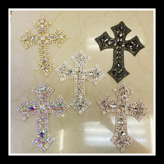 Large Rhinestone Cross Applique/ Swarovski Shine/ Baptism/ first communion (Gold/Silver/AB/Black/ Rose Gold) #0307