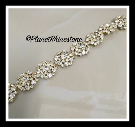 1 yard Large Flower Rhinestone Trim (Silver, Rose Gold, Gold) #T-6