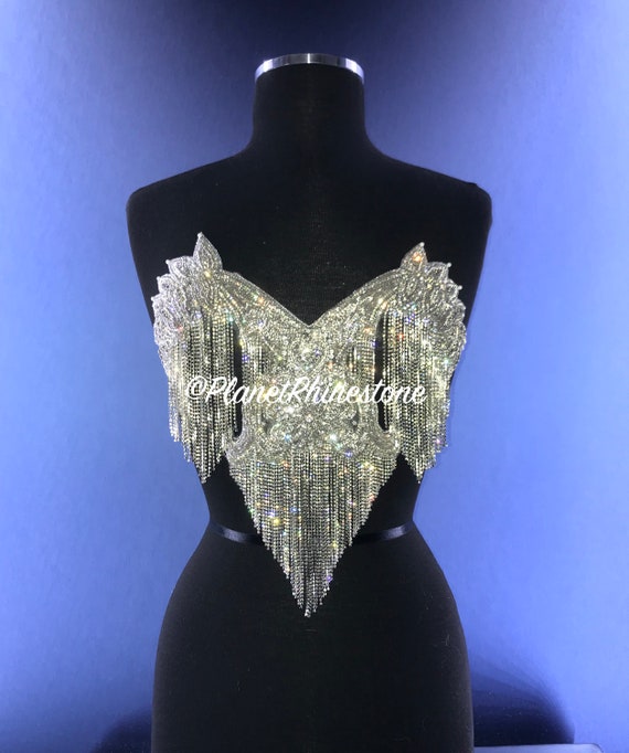 Bianca Crystal Fringe Bralette Applique Rhinestone Bodice 