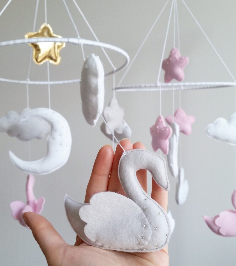 Baby crib mobile swan mobile nursery mobile baby kit Etsy