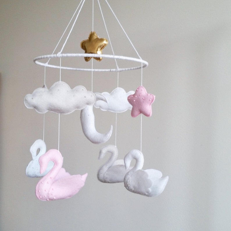 Baby crib mobile swan mobile nursery mobile baby kit Etsy
