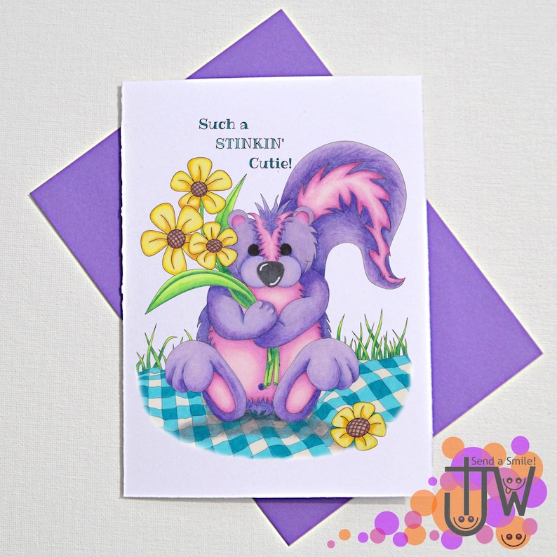 new baby greeting card funny animal card baby card congratulations on your baby greeting card baby gifts stinker cute skunk punny card