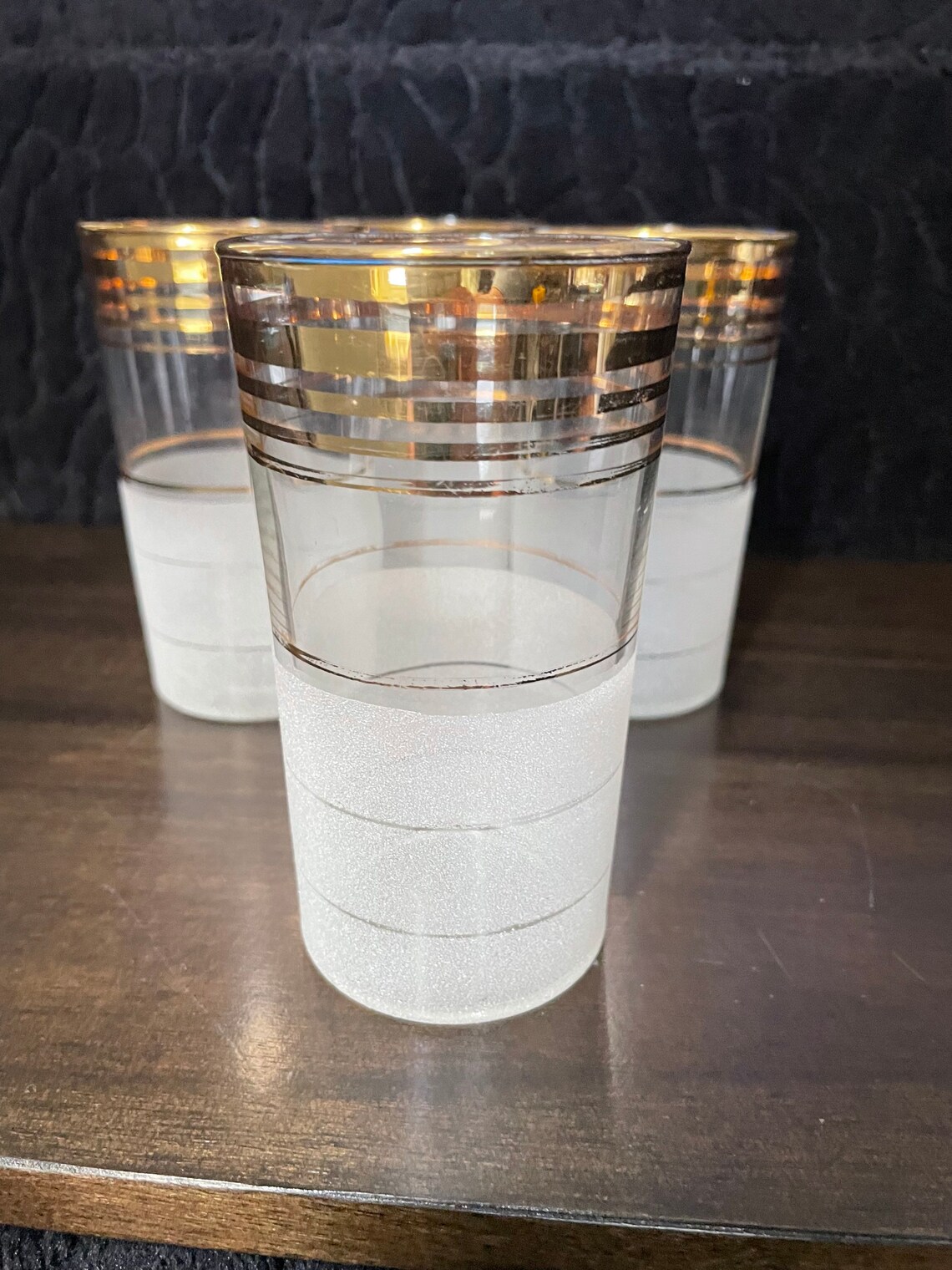 4 Mid Century Sugar Frosted and Metallic Gold Striped Hiball Etsy