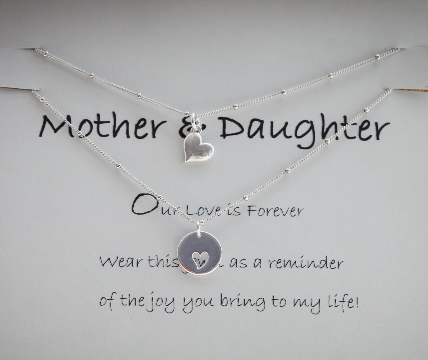 Mother Daughter Necklaces Heart Charm Sterling Silver Love Zoom