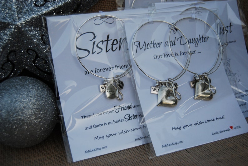 Sister Bracelet Make a Wish Bangle Infinity Wish Charm Bangle Sister Gift Inspirational Quote Card Sisters Forever Friends Christmas Gift