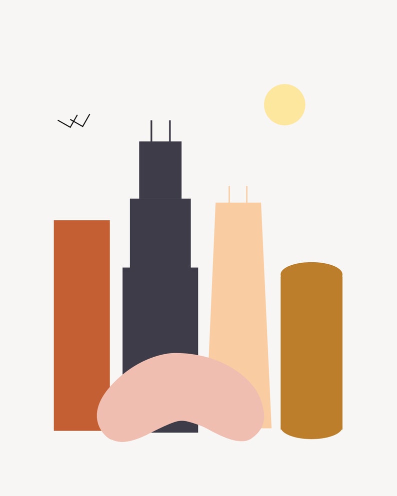 Chicago Print Chicago Wall Art Landscape Print Modern Wall Etsy