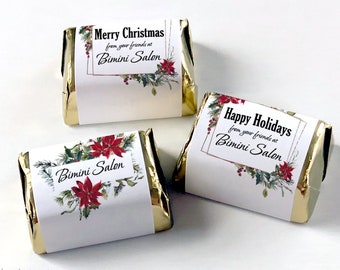 Custom Printed Nugget Style Chocolate Labels - Wedding Favors for Candy - Bridal Shower, Customer Gifts / Christmas Poinsettias / PN21