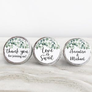 Printed Chocolate Kiss Stickers - Personalized Party Favor Labels - Vintage Eucalyptus