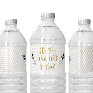 Printed Bee Theme Personalized Water Bottle Labels - Baby Shower, Gender Reveal Party, Mom-to-Bee -  2"x8.5" self-stick labels / BE21