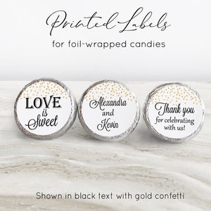 Printed Chocolate Kiss Stickers - Personalized Wedding Favors, Bridal Shower, Birthday and More, Custom candy label, Confetti Sparkles CF19