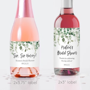 Printed Custom Stickers for Mini Wine or Mini Champagne Bottles - 2 sizes - Bridal Showers, Wedding Favors / Falling Eucalyptus / FE20