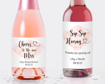 Printed Custom Stickers for Mini Wine or Mini Champagne Bottles - 2 sizes - Bridal Showers, Wedding Favors, and more! / Pink Hearts / PH21