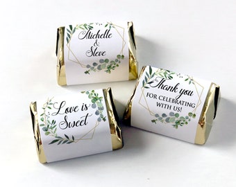 Custom Printed Nugget Style Chocolate Labels - Wedding Favors for Candy - Bridal Shower, Birthday Party / Greenery in Geo Shape / GG18