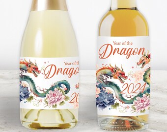 Printed Custom Stickers for Mini Wine or Mini Champagne Bottles - 2 sizes - Chinese New Year - Spring Festival / Year of the Dragon HCN23