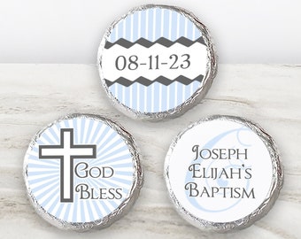 Printed Chocolate Kiss Stickers - Personalized Baptism, Communion, Birthday, Shower or any event - Party Favors - Religious Cross - CA16