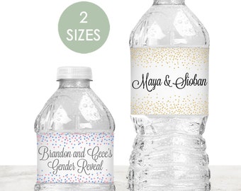 Printed Water Bottle Labels / Custom Stickers for Favors at Weddings and Parties / Waterproof 2 Sizes / Confetti - CF19