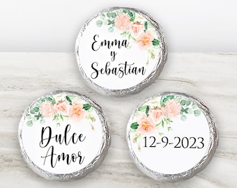 Printed Chocolate Kiss Stickers - Personalized Wedding Favors, Bridal Shower, Baby Shower, Custom candy label, Pink Sweet Roses. RS21