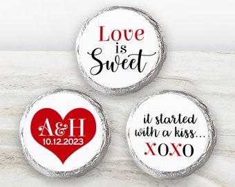 Printed Chocolate Kiss Stickers - Wedding Favors, Shower Favors, Favor Labels, Sweetheart, Love is Sweet, Personalized Candy Favor / HJ17