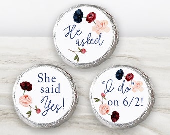 Printed Chocolate Kiss Stickers - Personalized Wedding Favors, Bridal Shower, Custom candy label, Circle of Flowers in Wreath, CC21