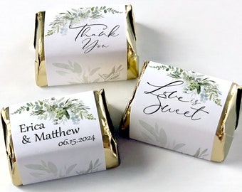 Custom Printed Nugget Style Chocolate Labels - Wedding Favors for Candy - Bridal Shower, Birthday Party / Green Leaf Bouquet / GE20