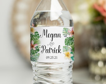 Printed Water Bottle Labels / Personalized / 2"x8.5" / Waterproof / Wedding Favors Bridal Shower / Tropical Plants and Flowers / TP19