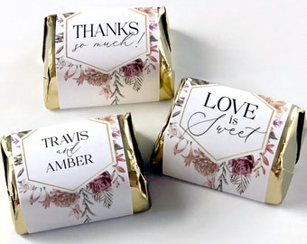 Custom Printed Nugget Style Chocolate Labels - Wedding Favors for Candy - Bridal Shower, Birthday Party / Bohemian Large Bloom / BH21