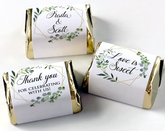Custom Printed Nugget Style Chocolate Labels - Wedding Favors - Bridal Shower, Birthday Party / Greenery Wreath Geometric Shape / GG18